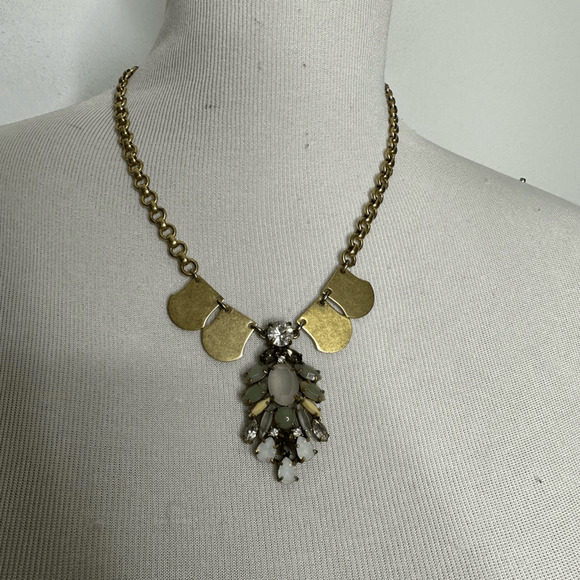 J. Crew Statement Necklace Art Deco Pendant Necklace gold tone maximalist - Picture 2 of 3